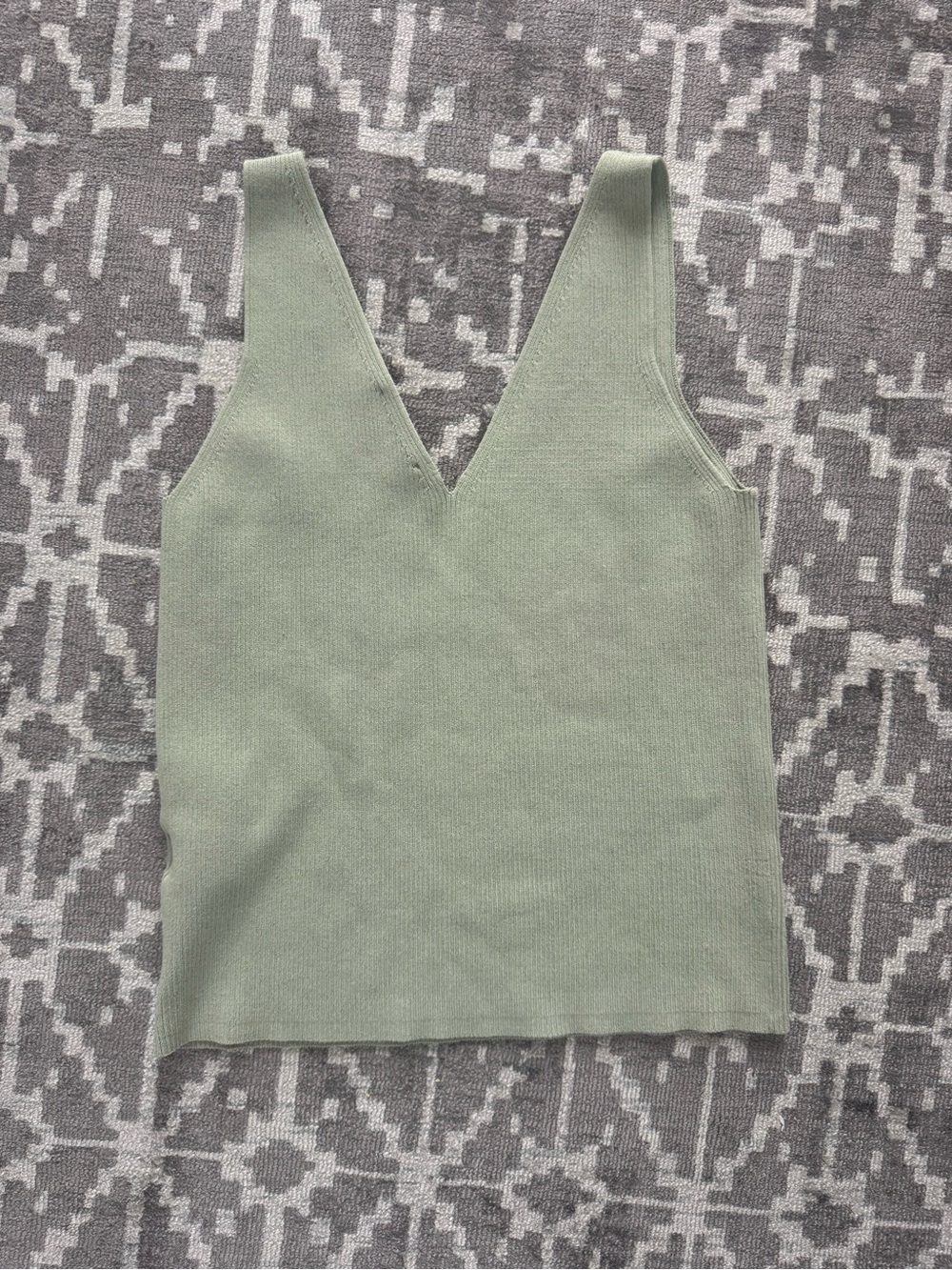 & Other Stories Ribbed V‑Neck Tank in Sage Green